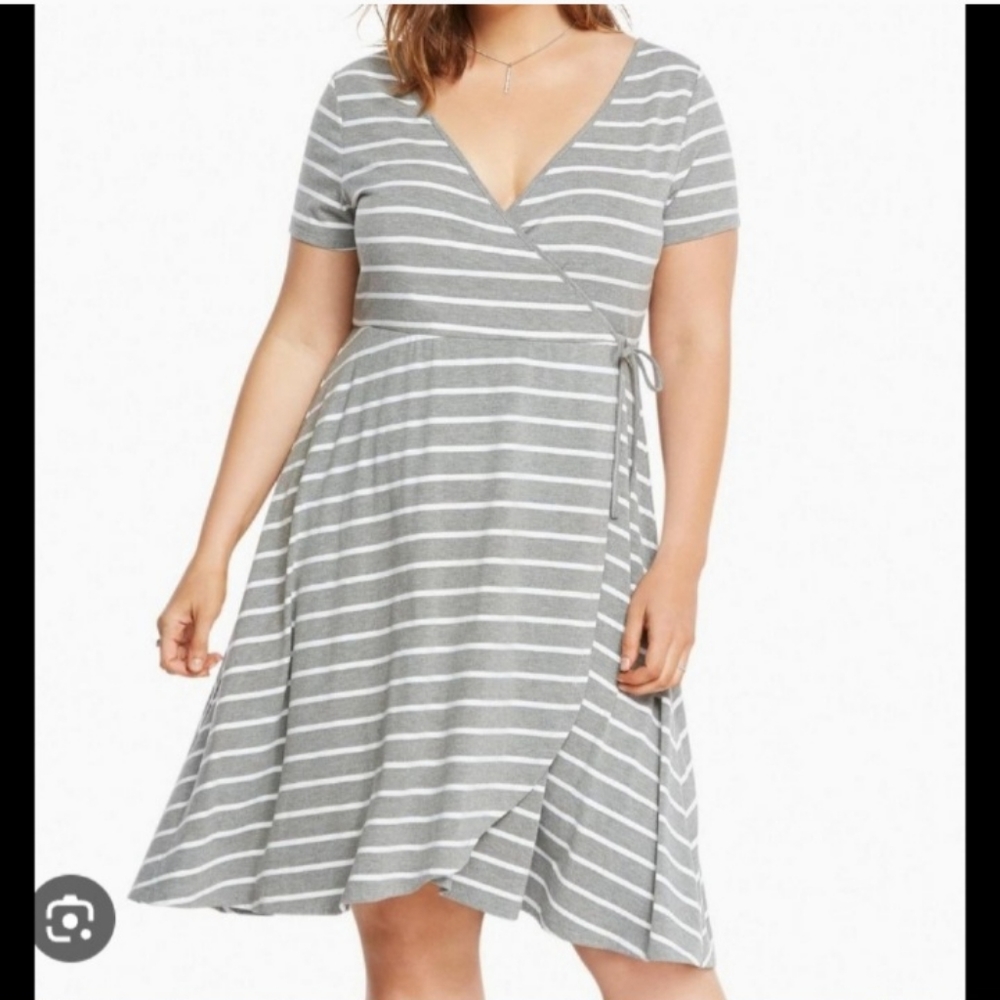 Torrid Gray and White Asymmetrical Fit and Flare Dress